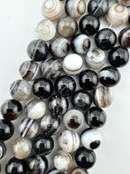 Black Banded Agate Bracelet Available in 6mm, 8mm, 10mm, 16mm Sizes
