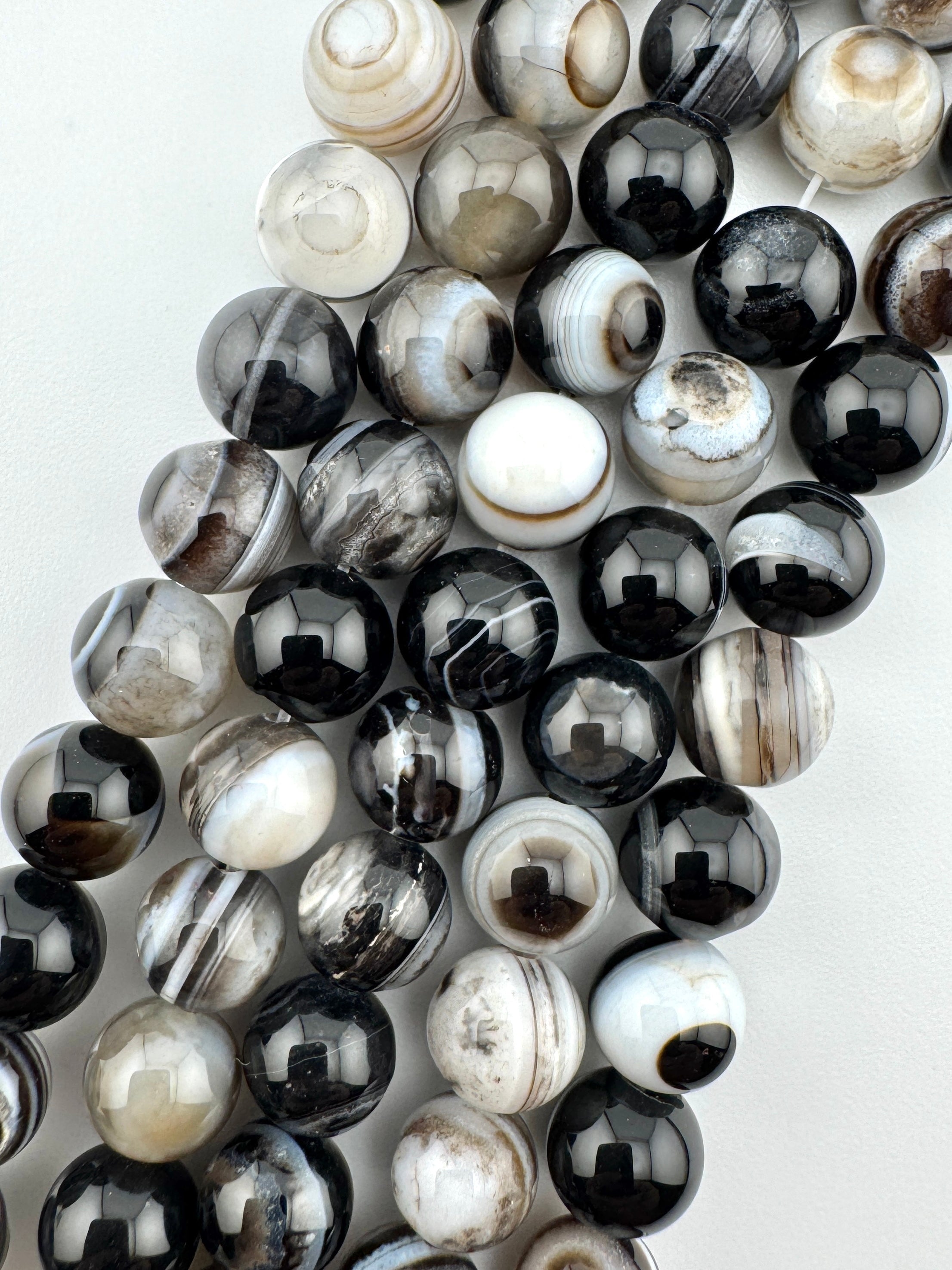 Black Banded Agate Bracelet Available in 6mm, 8mm, 10mm, 16mm Sizes