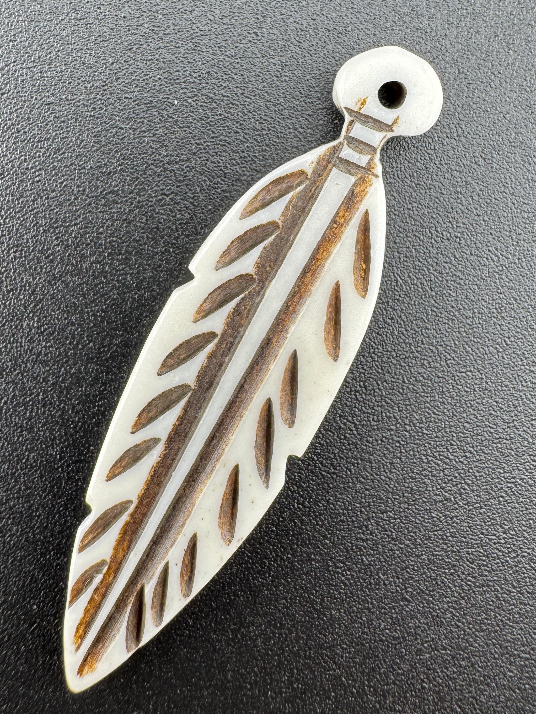 56mm Antiqued Bone Leaf Pendant – Hand Carved Bone, Tribal & Indigenous Style