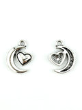 17.5mm Moon & Heart Charm Rhodium