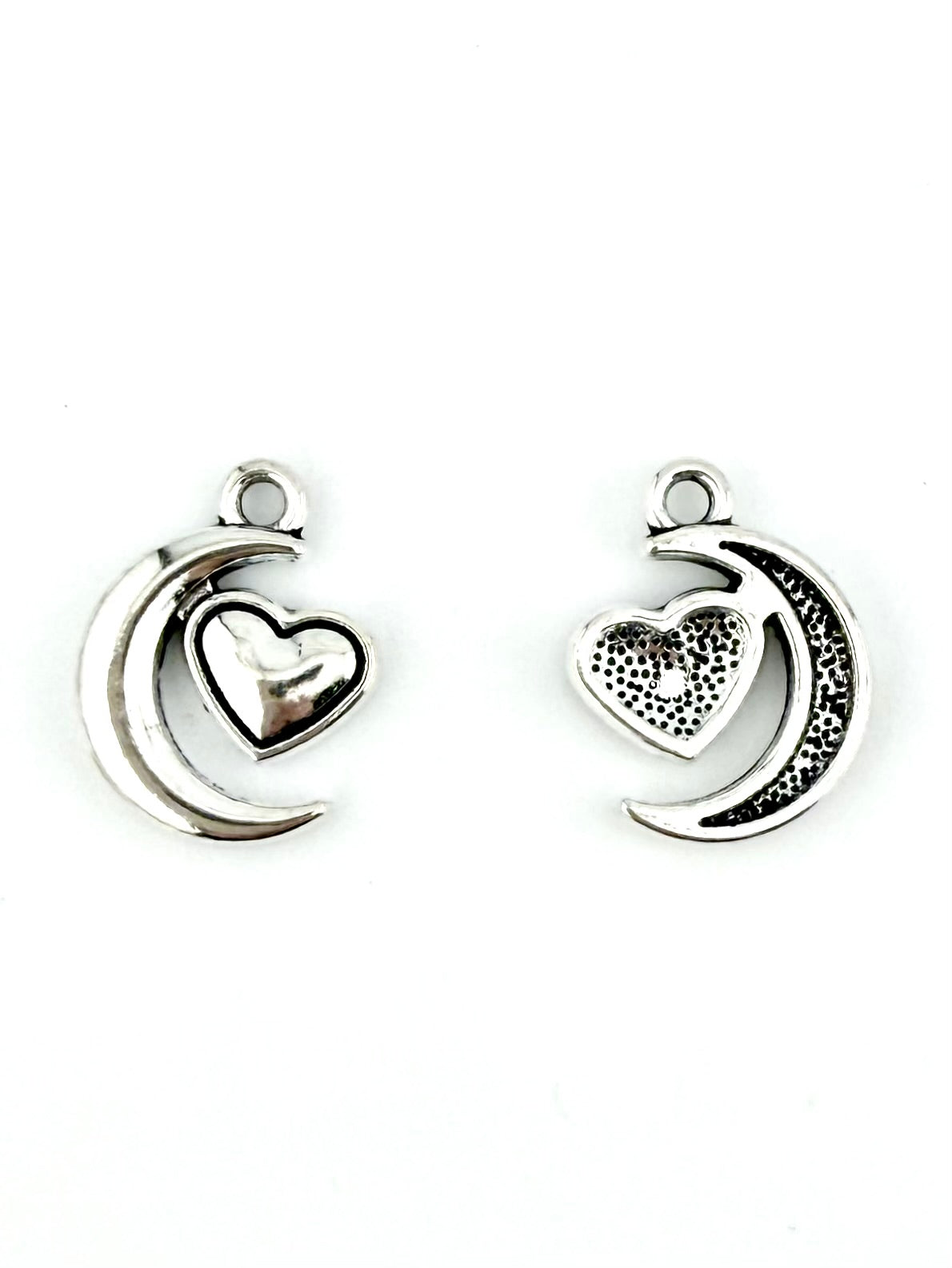 17.5mm Moon & Heart Charm Rhodium