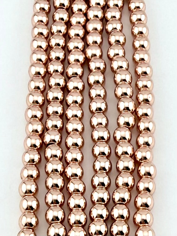 4mm Round Hematite Beads Rose Gold