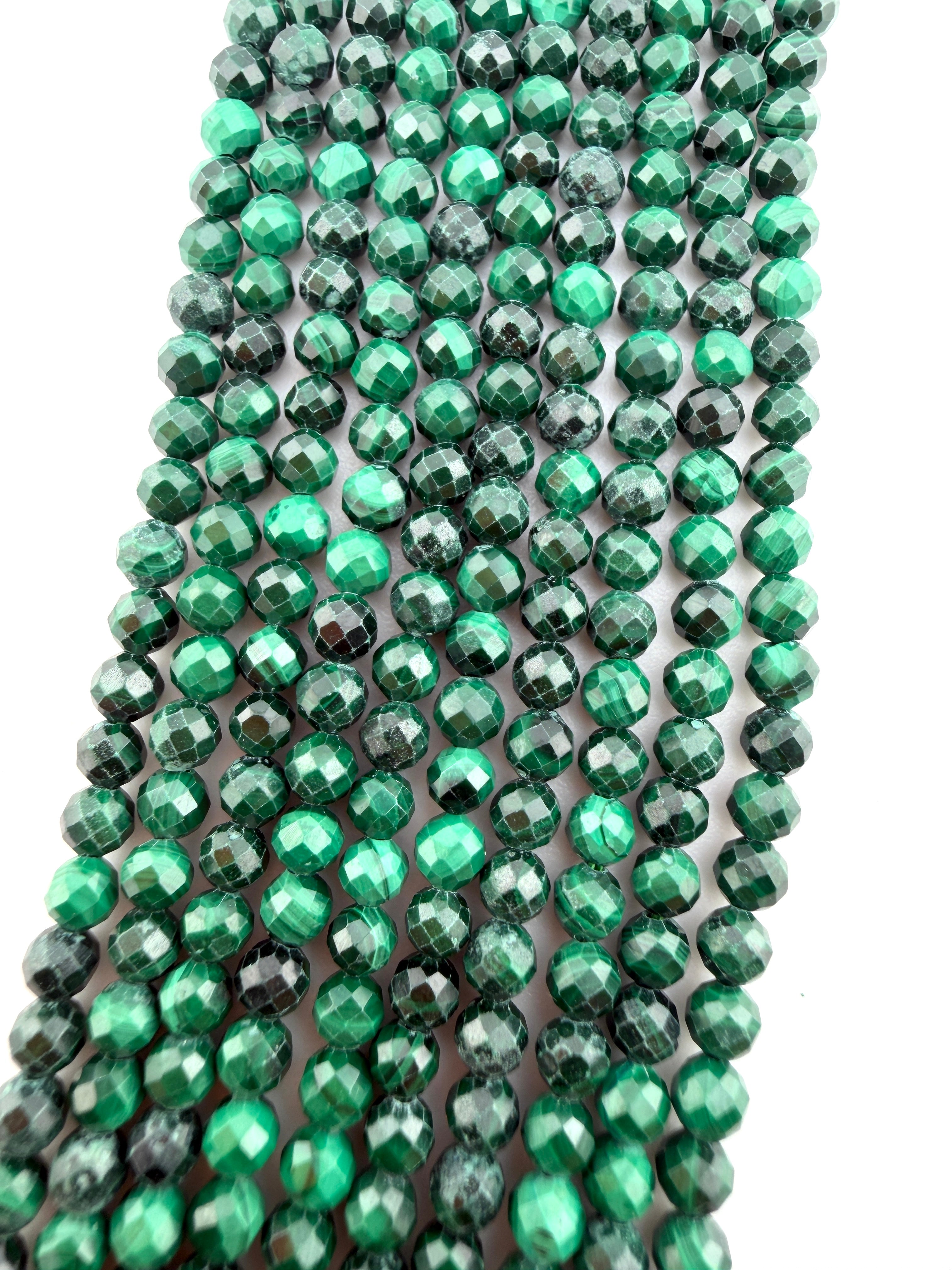 3mm Faceted Malachite Beads