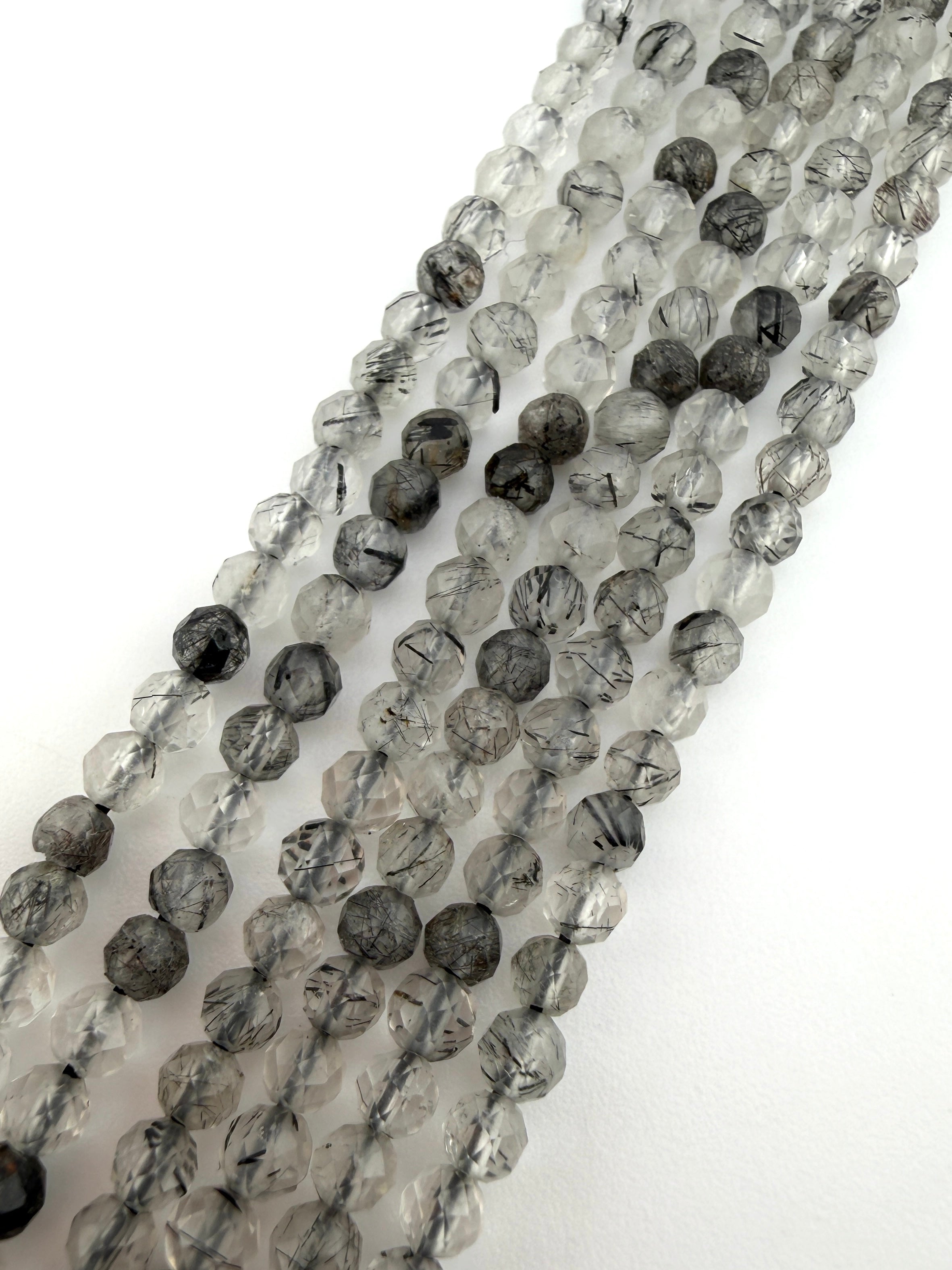 3.5mm Faceted Tourmilated Quartz Beads