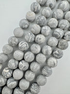 Matte Grey Scenery Jasper Beads Available in 6mm, 8mm Sizes