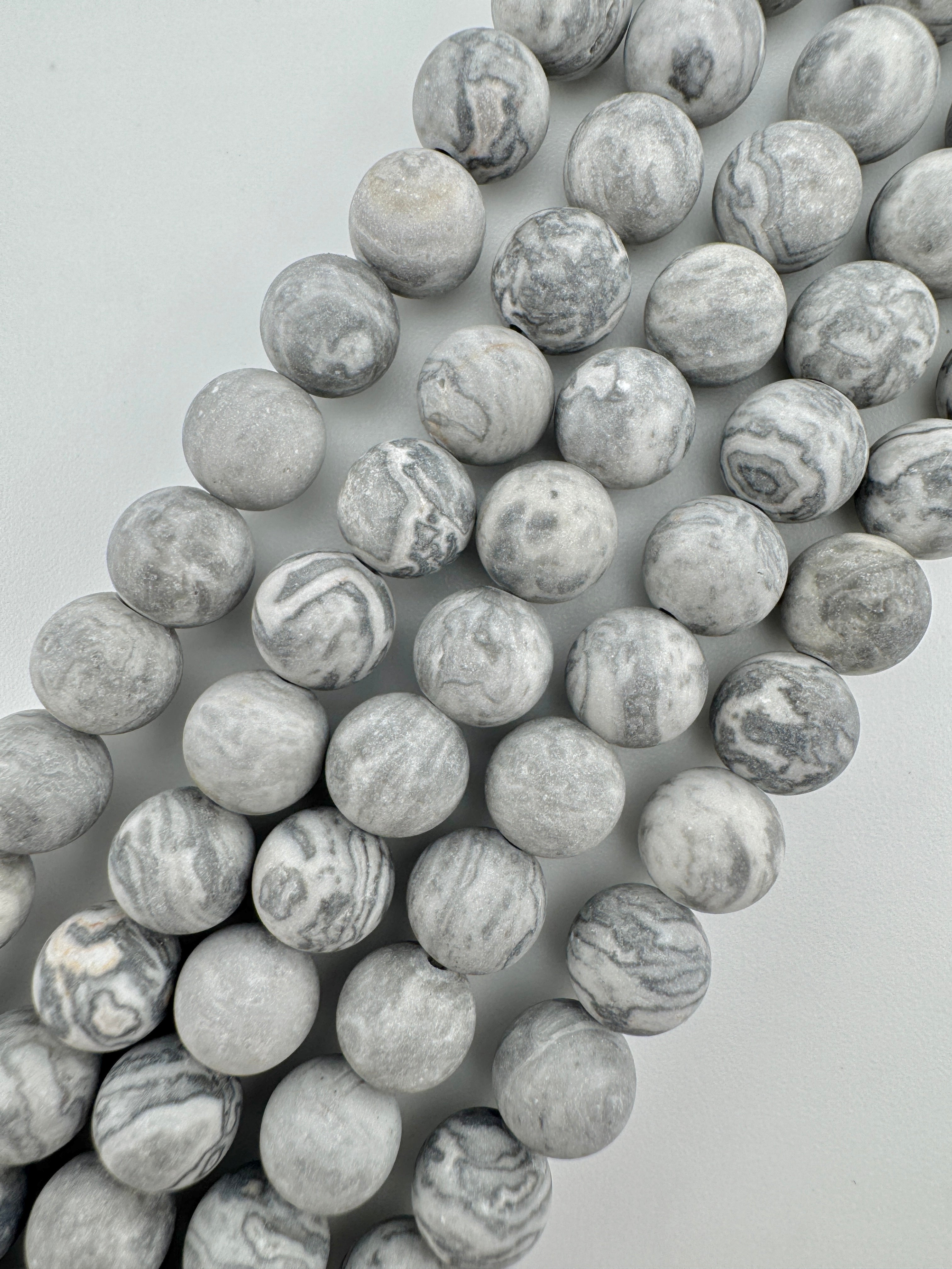 Matte Grey Scenery Jasper Beads Available in 6mm, 8mm Sizes