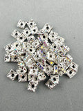 Brass Rhinestone Rondelle Square Spacers Silver With AB Crystal