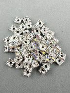 Brass Rhinestone Rondelle Square Spacers Silver With AB Crystal