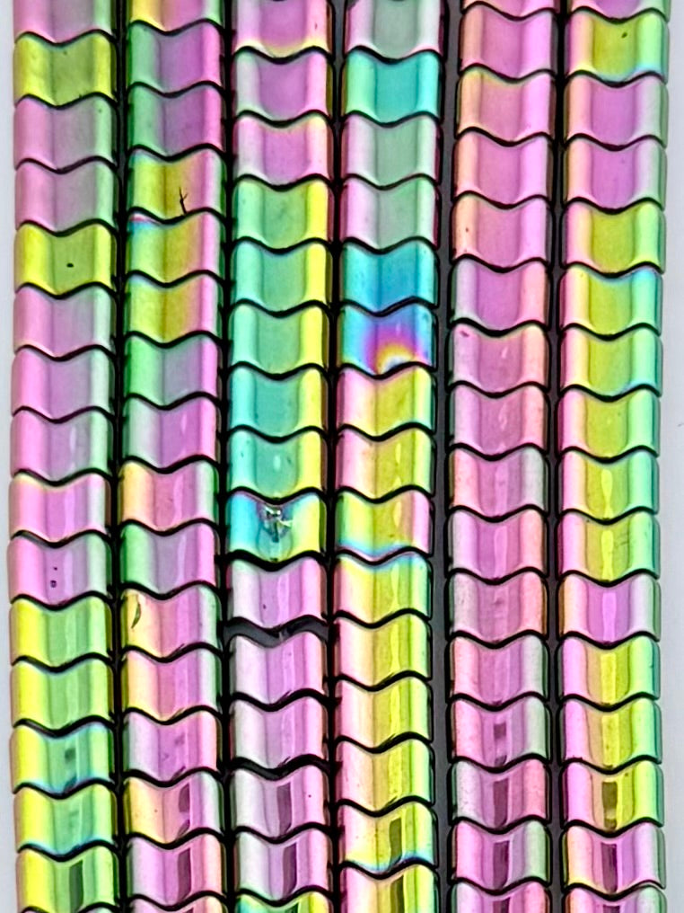 3.5x6mm Hematite Waved Chevron Beads Metallic Purple Gold