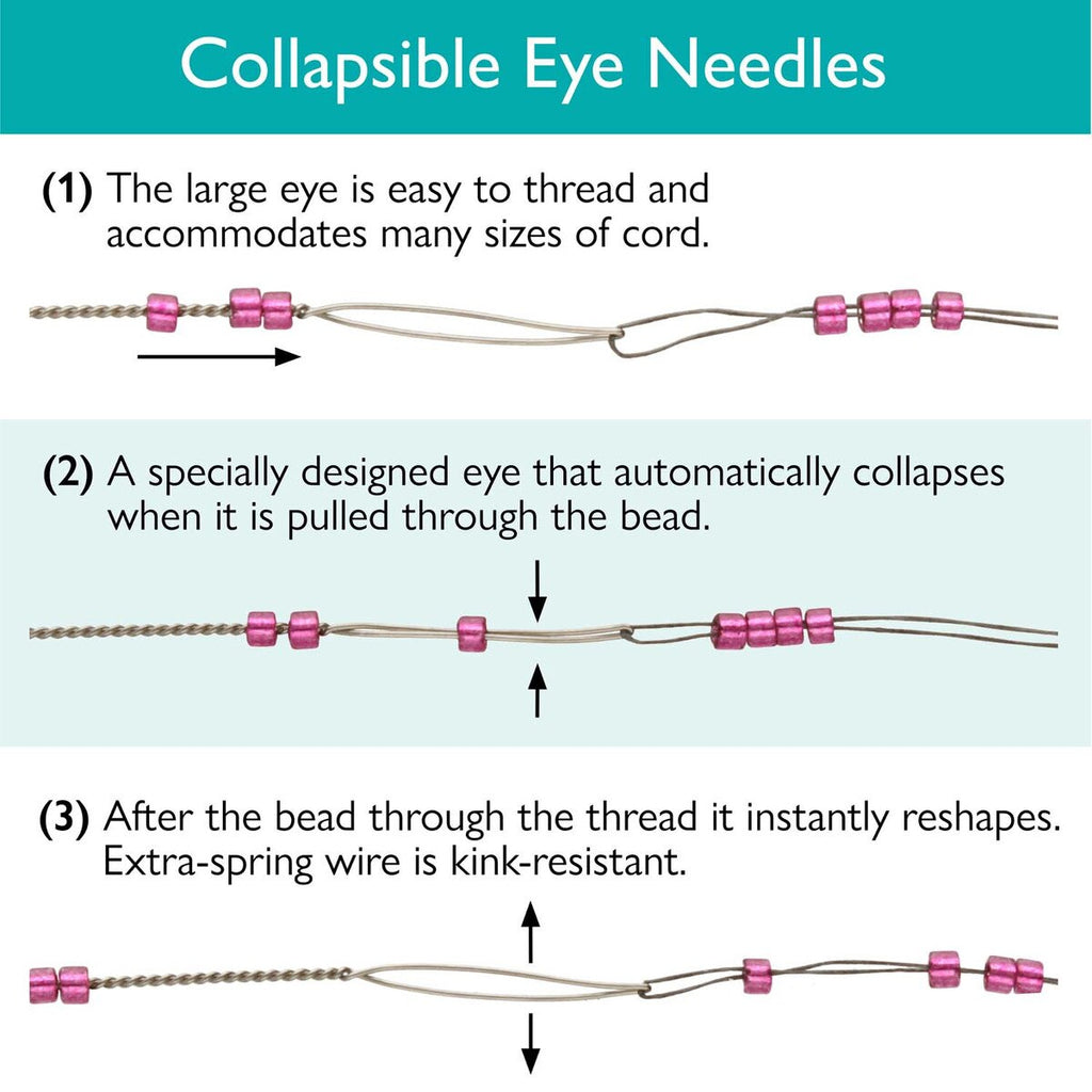 Collapsible Eye Beading Needles Assorted Sizes 0.24–0.6mm – 5-Piece Flexible Threading Set for Jewelry Making