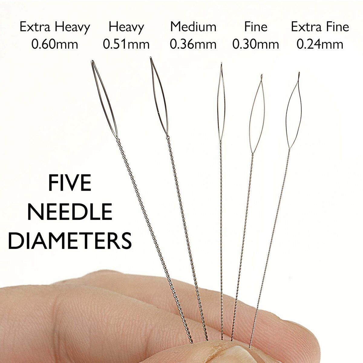 Collapsible Eye Beading Needles Assorted Sizes 0.24–0.6mm – 5-Piece Flexible Threading Set for Jewelry Making