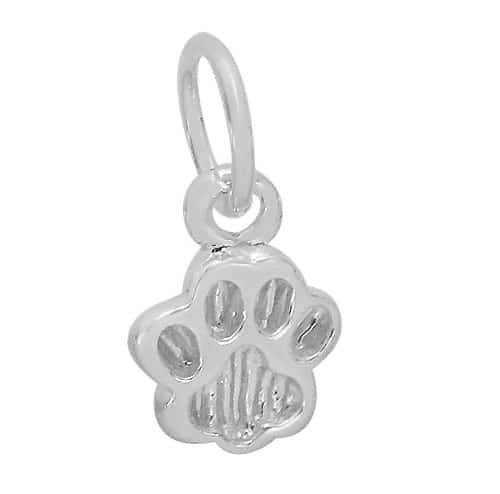 Sterling Silver, Smooth Dog Paw Charm With 7mm Loop