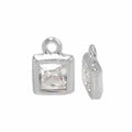 Rhodium Plated on Sterling Silver, Faceted Square Stone Charm