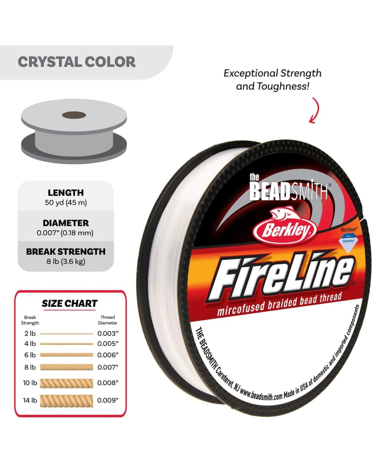 Fireline Thread FireLine Braided Beading Thread – 4 lb (Smoke & Crystal) – Direct Bead ...