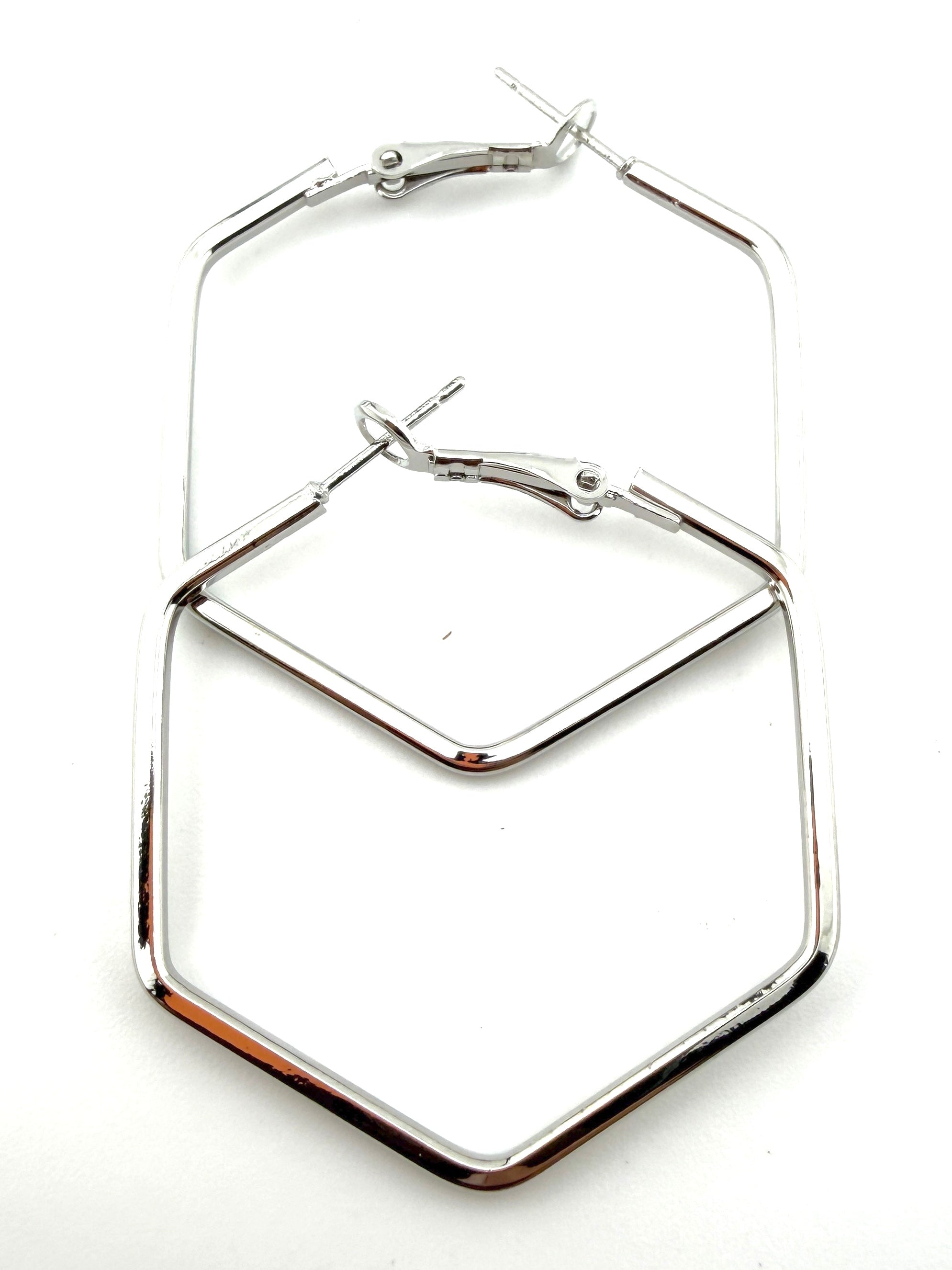 Hexagon Frame Hoop Earing Pair