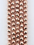 8mm Rose Gold Faceted Round Hematite Beads