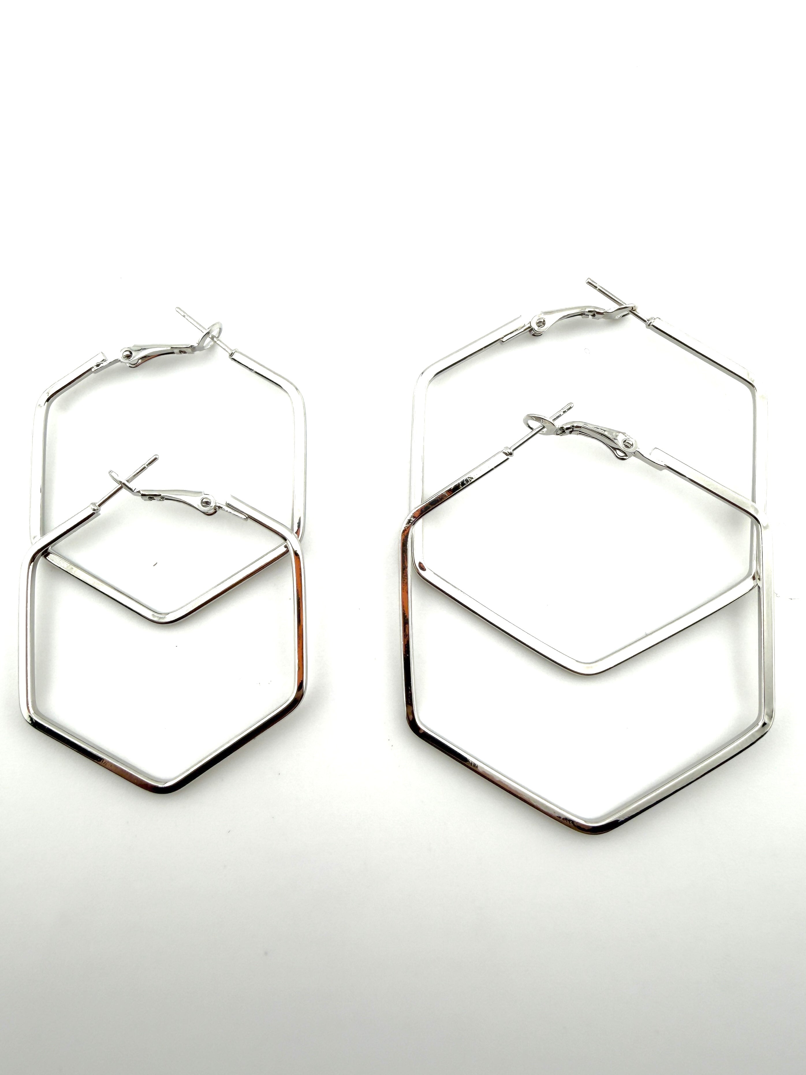 Hexagon Frame Hoop Earing Pair