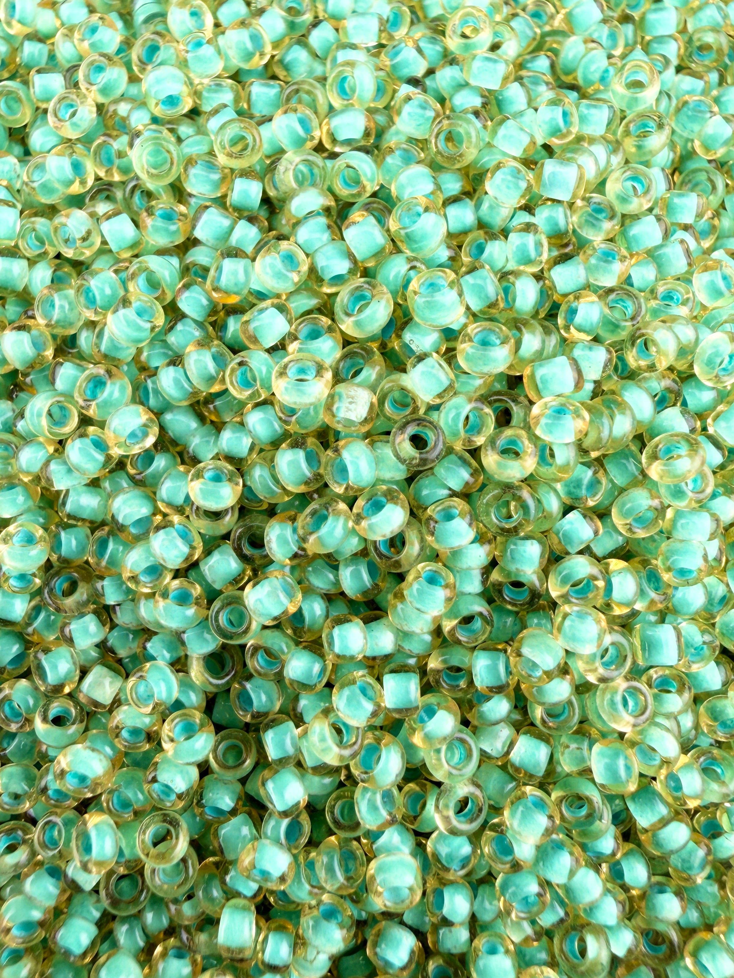 Mino Seed Beads 11/0 Amber Mint Color Lined