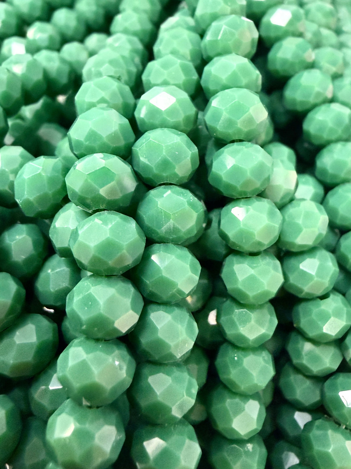 6mm Glass Faceted Rondelle Beads Medium Green