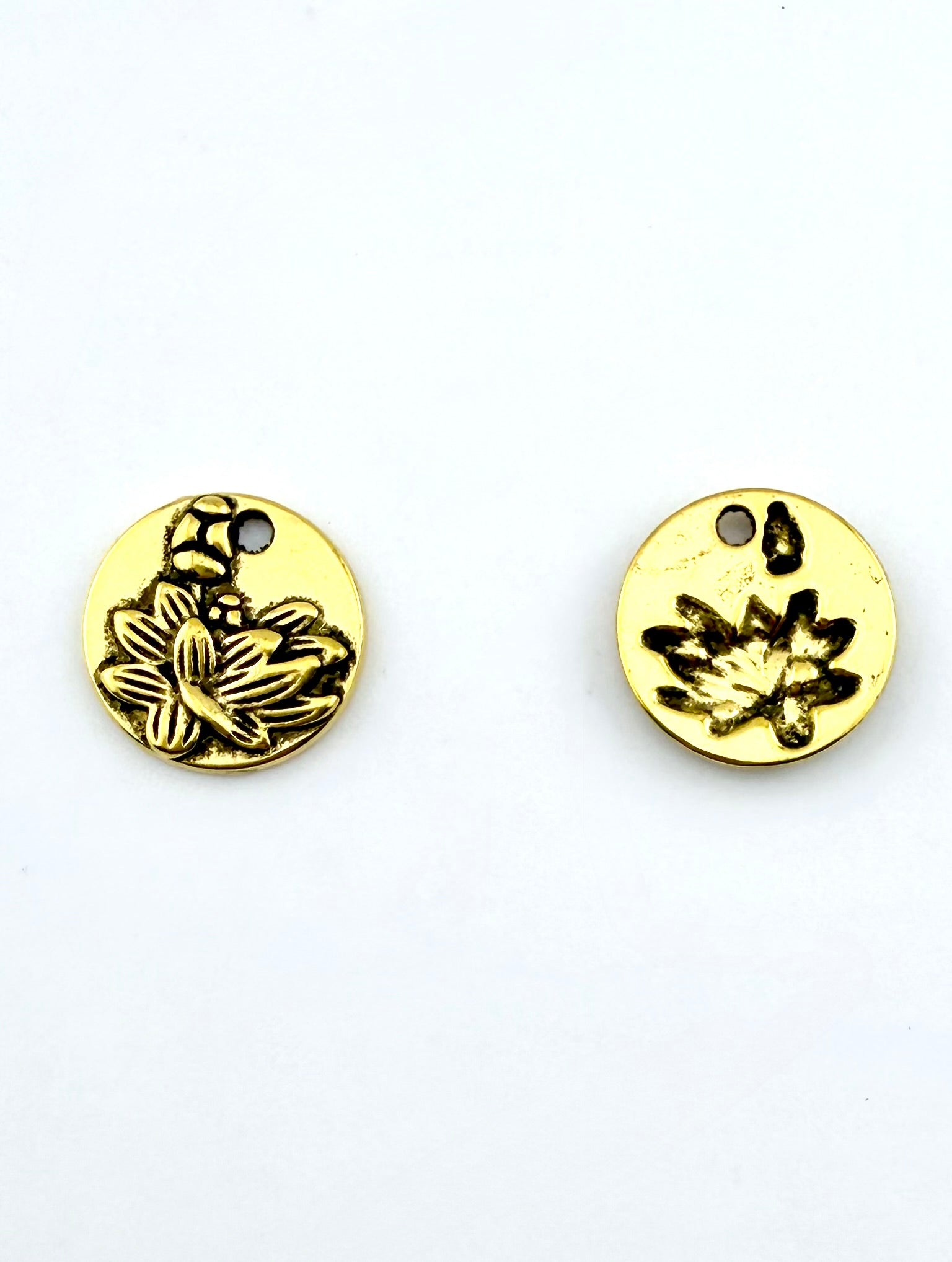14.5mm Lotus Coin Charm Antique Gold
