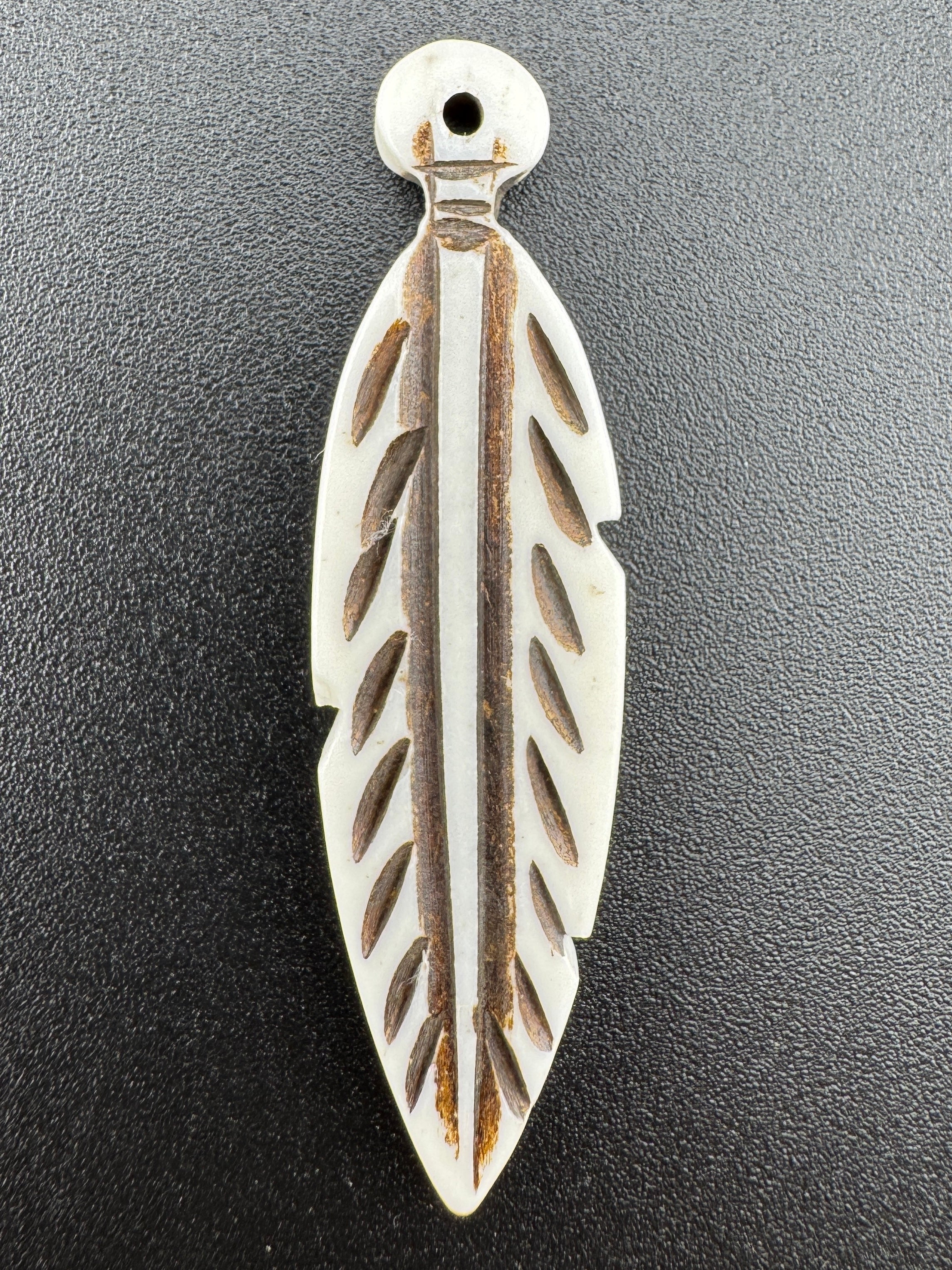 56mm Antiqued Bone Leaf Pendant – Hand Carved Bone, Tribal & Indigenous Style