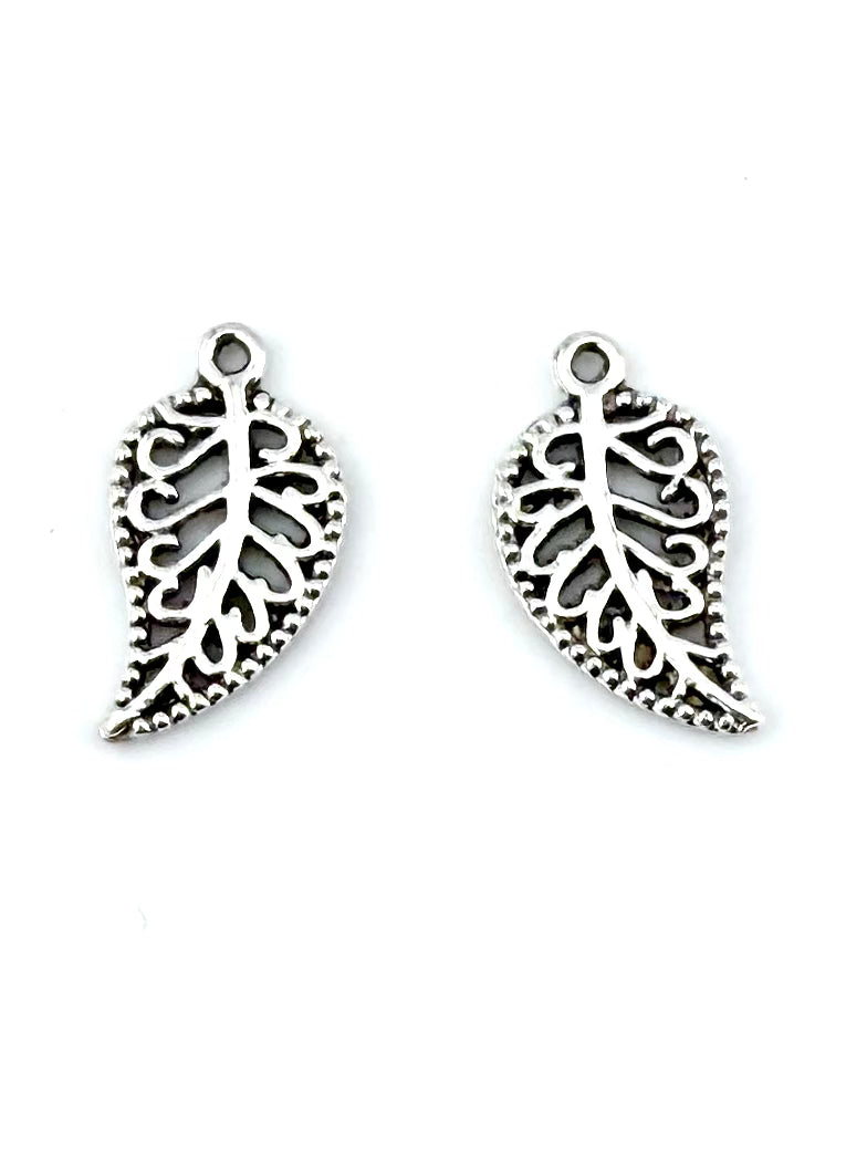 18.5mm Filigree Leaf Charm Rhodium