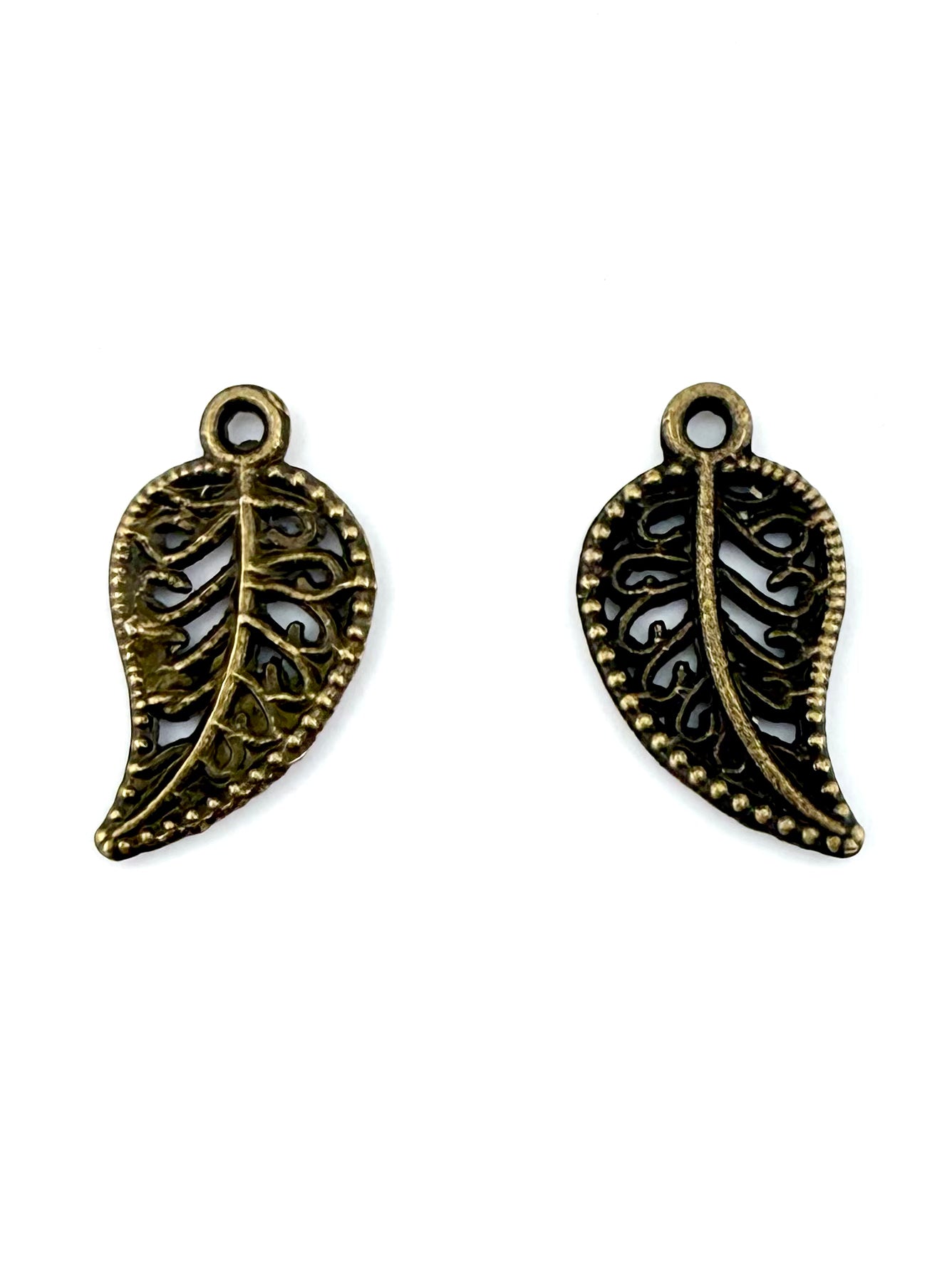 19mm Filigree Leaf Charm Antique Brass