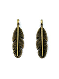 29mm Feather Charm Antique Brass