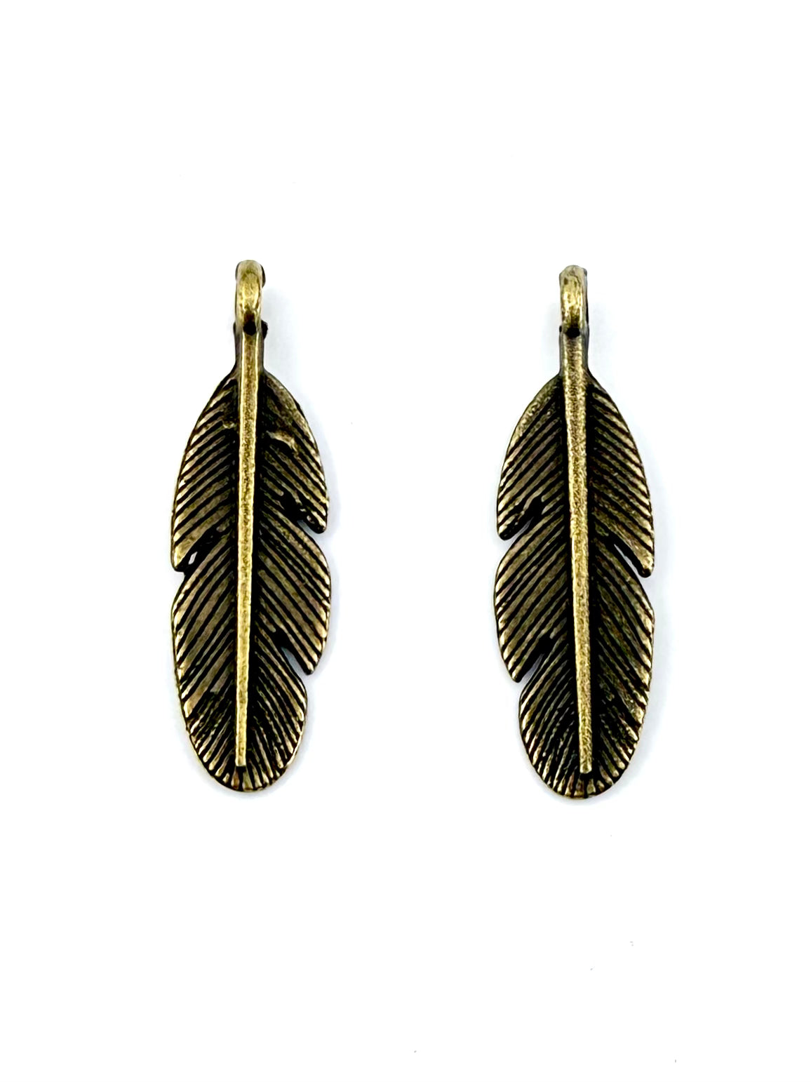 29mm Feather Charm Antique Brass