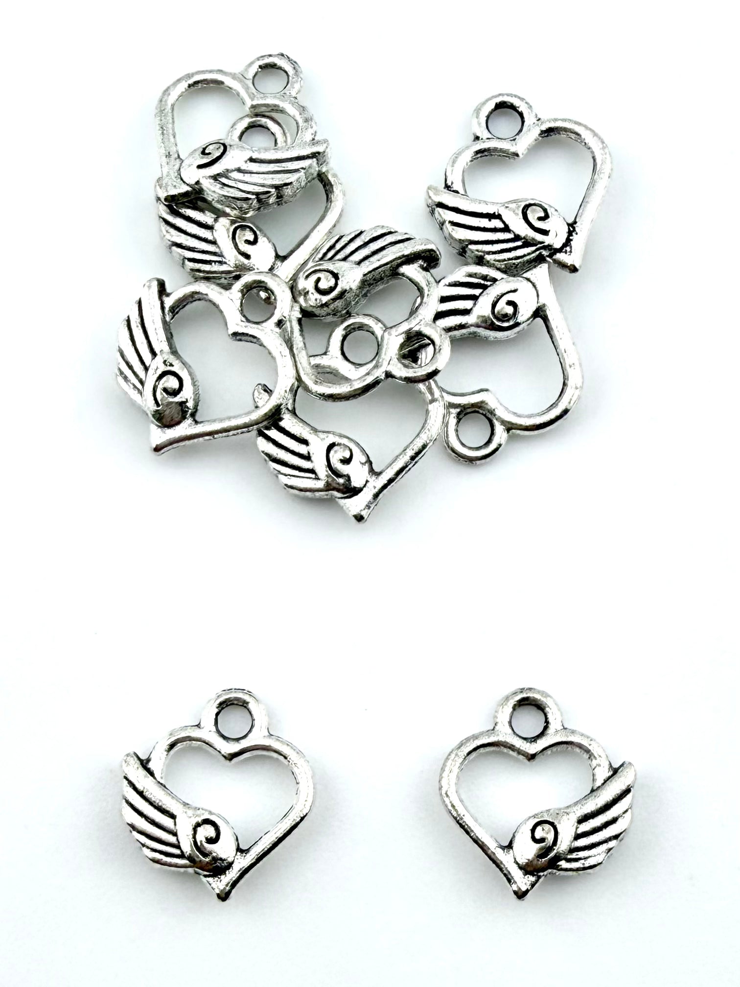 13mm Winged Love Charm Rhodium