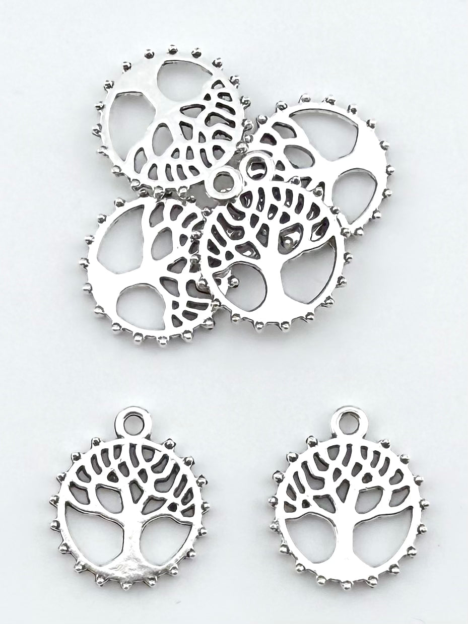 18mm Tree Of Life Gear Charm Rhodium