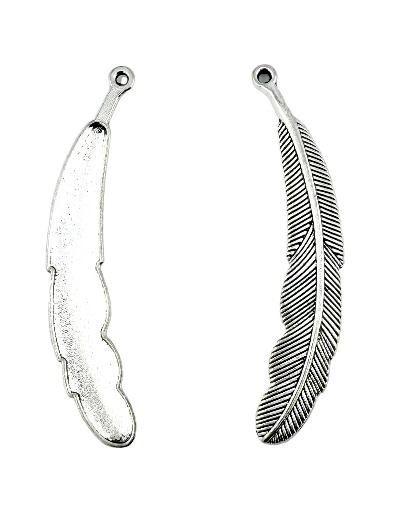 55.5mm Large Curved Feather Charm Rhodium