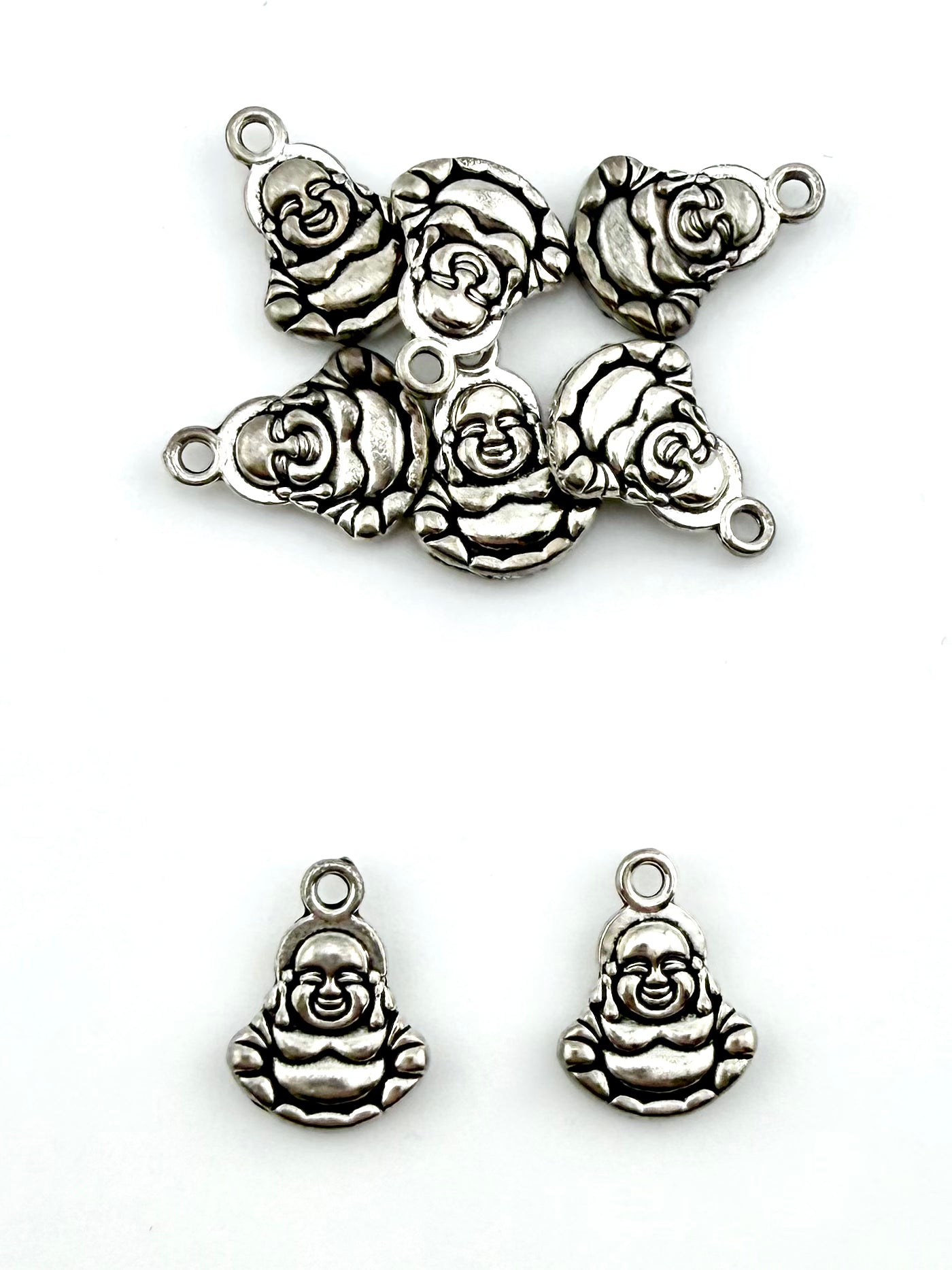 14mm Smiling Buddah Charm Rhodium