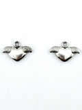 12mm Winged Heart Charm Rhodium