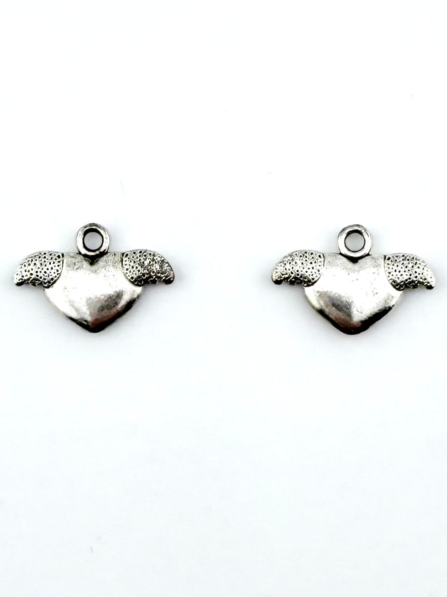 12mm Winged Heart Charm Rhodium