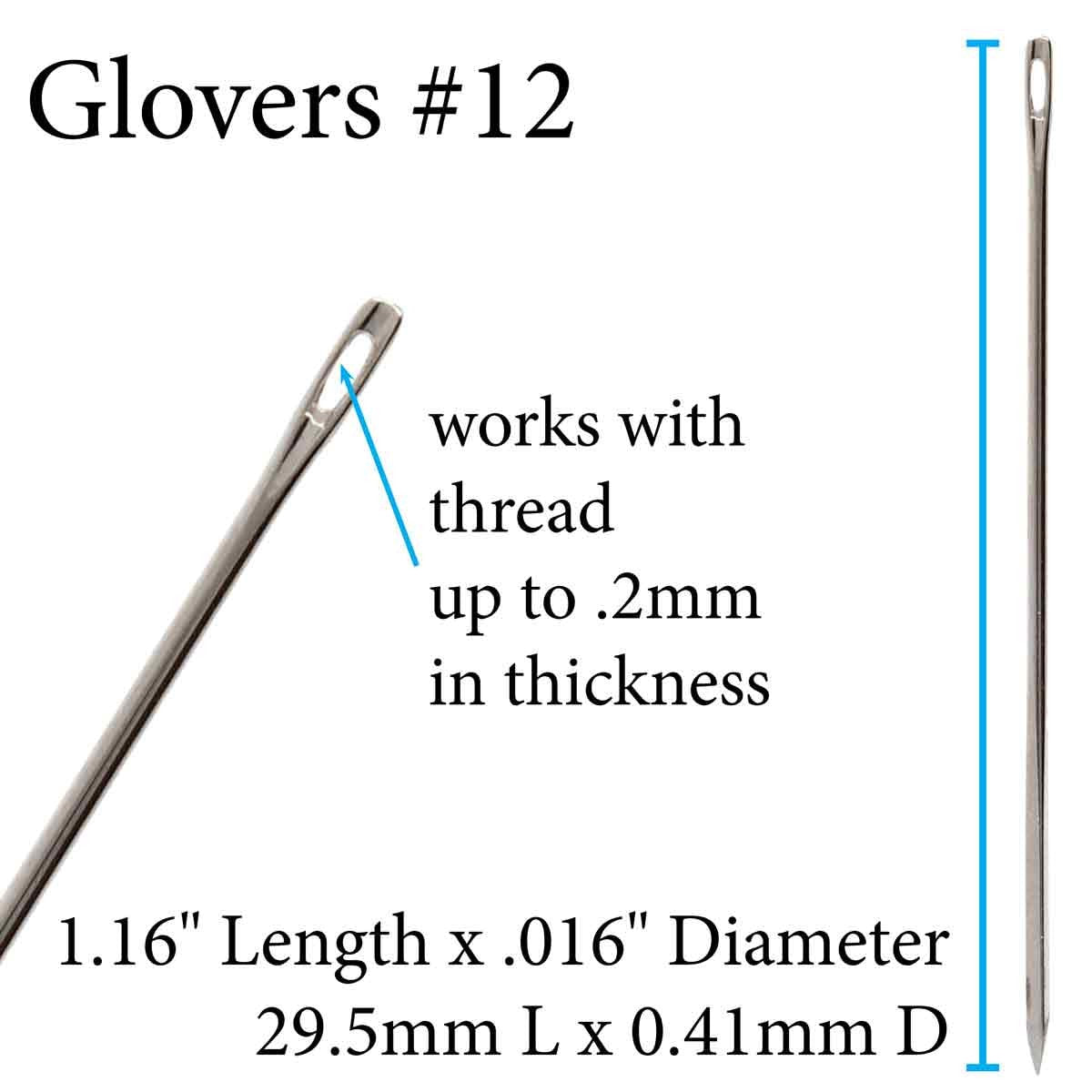 John James Glover Needles #12 – 25 Pack, 1/2.6mm Leather & Craft Sewing Needles Made in England