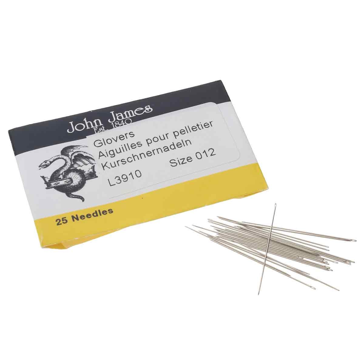 John James Glover Needles #12 – 25 Pack, 1/2.6mm Leather & Craft Sewing Needles Made in England