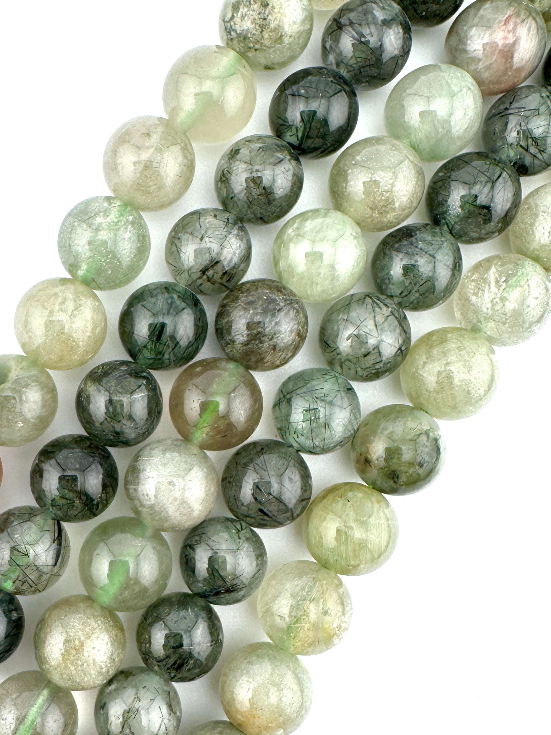 Green Rutilated Quartz Beads Available in 6mm, 8mm, 10mm, 12mm Sizes