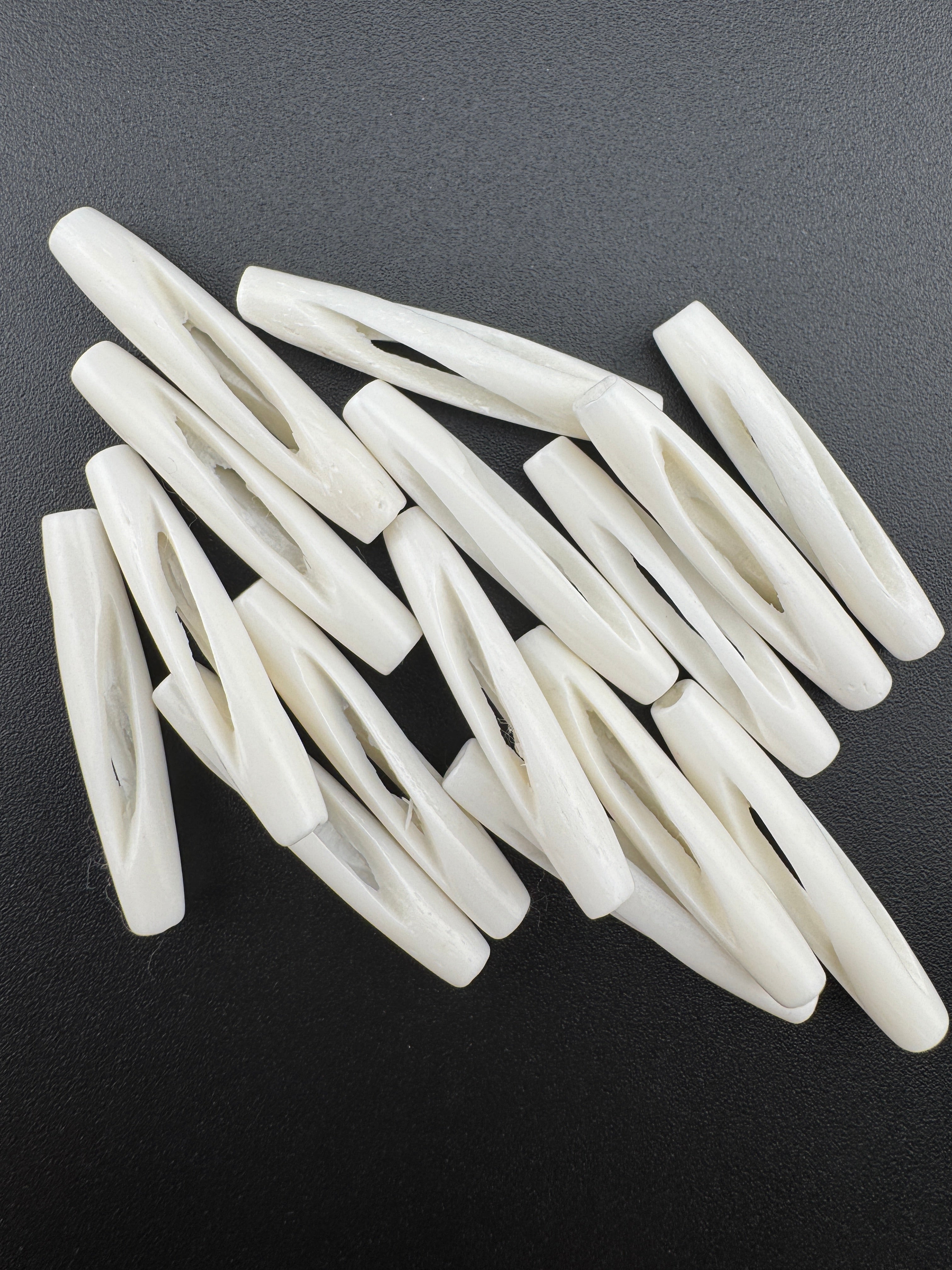 Ivory Buffalo Bone Pipe, Spiral  1.5inch  Carved Bone Pieces for Jewelry & Crafts