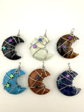 Natural Stone Wire Wrapped Crescent Moon Pendant