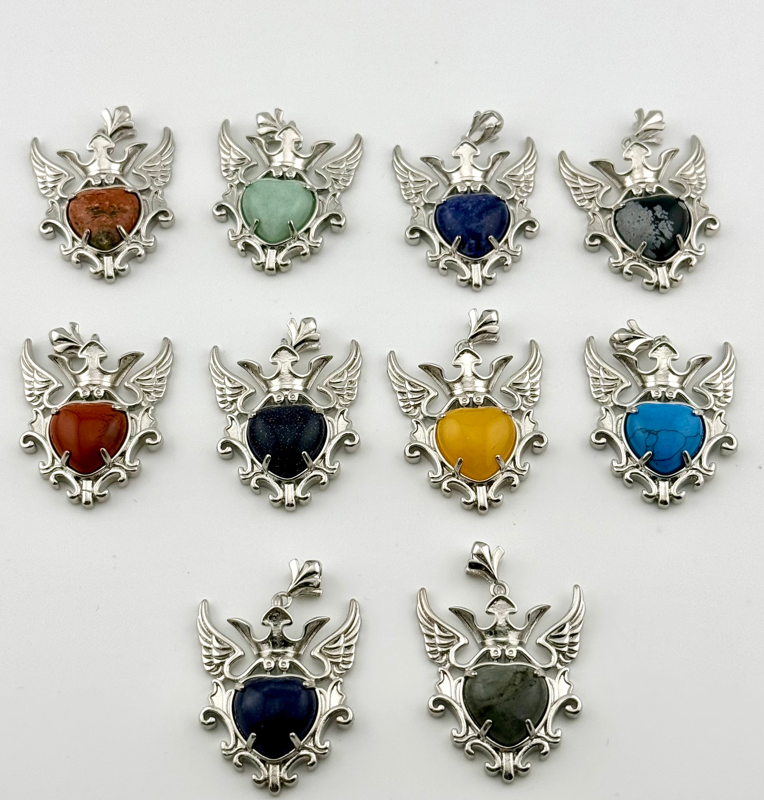 Natural Stone Heart-Shaped Pendant with Angelic wings
