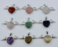 Natural Stone Heart-Shaped Pendant With Wings