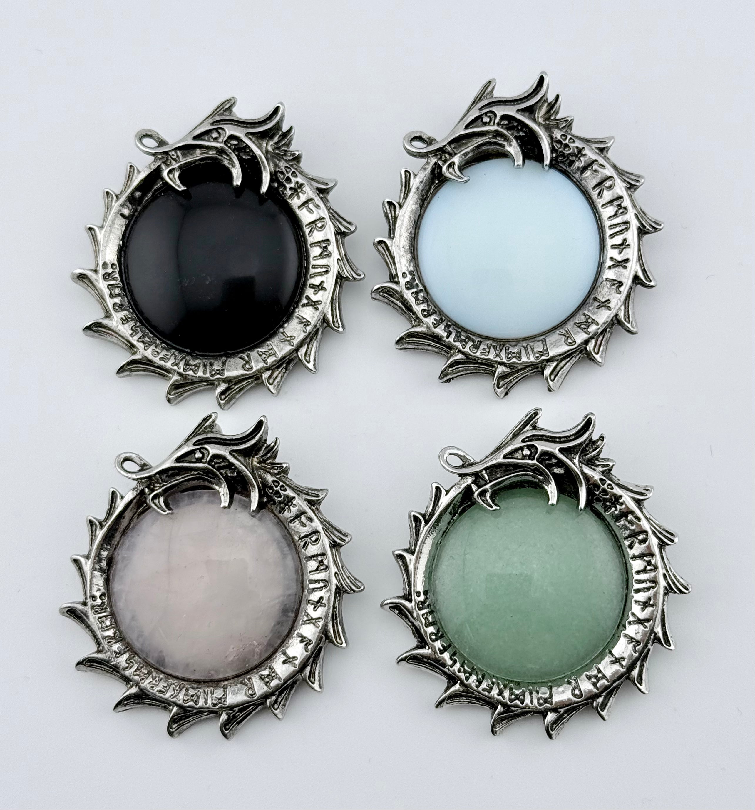 Natural Stone Dragon And Runic Round Pendant