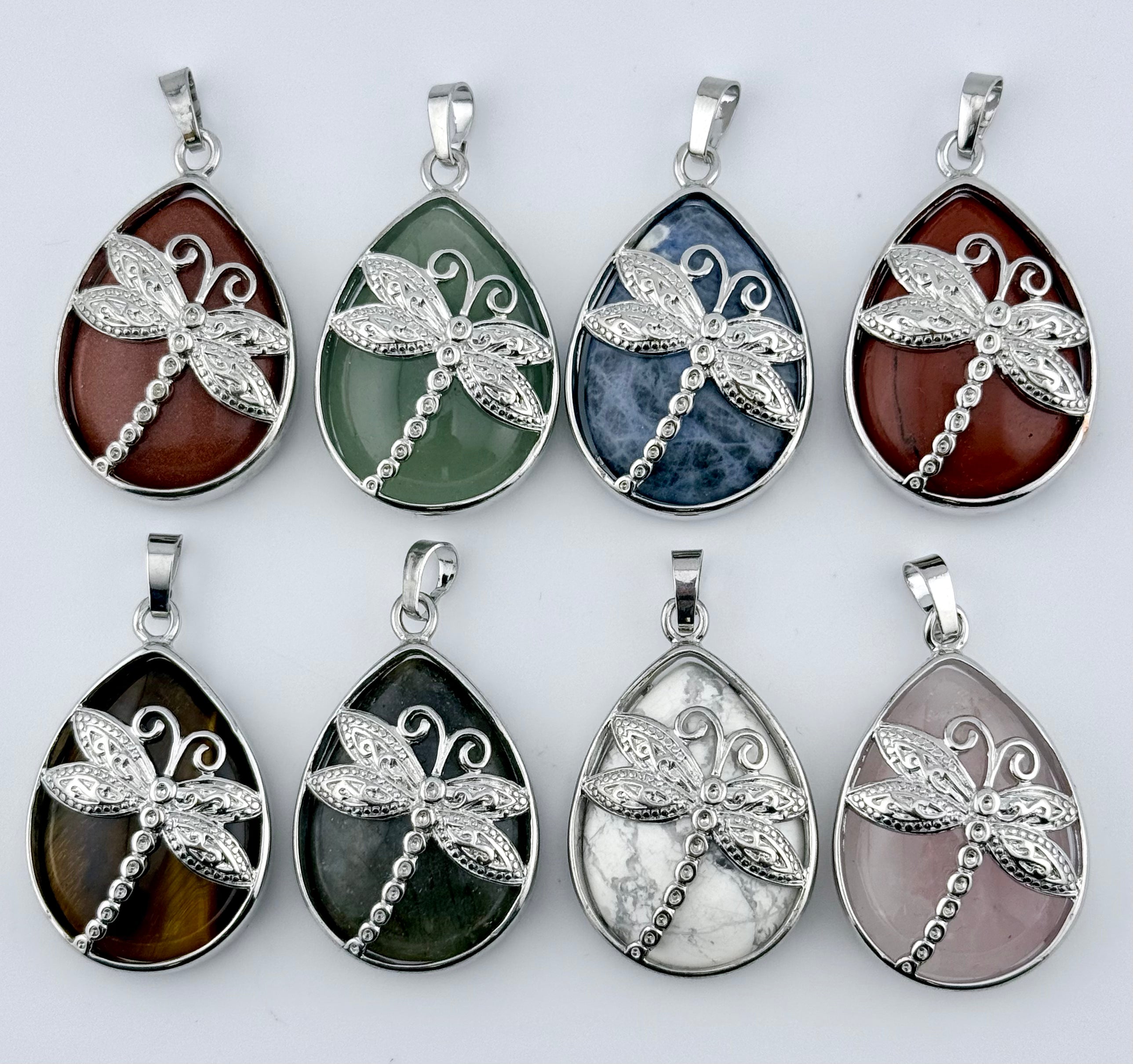 Natural Stone Oval-Shaped Dragon Fly Pendant