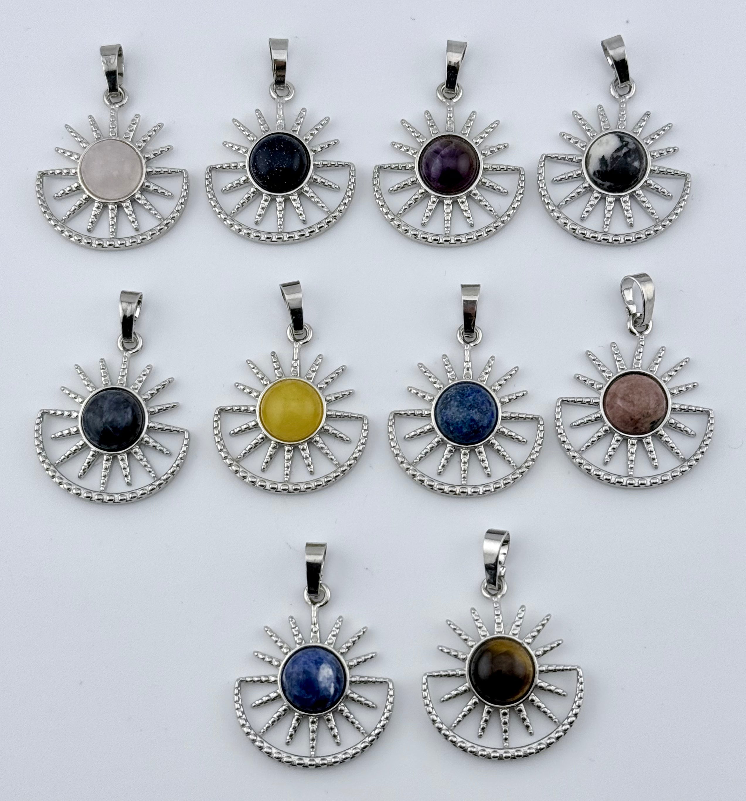 Natural Stone Sun And Crescent Moon Pendant
