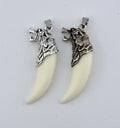 Resin Tooth Pendant With Wolf Head - Ivory Color