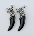 Resin Tooth Pendant With Wolf Head - Black Color