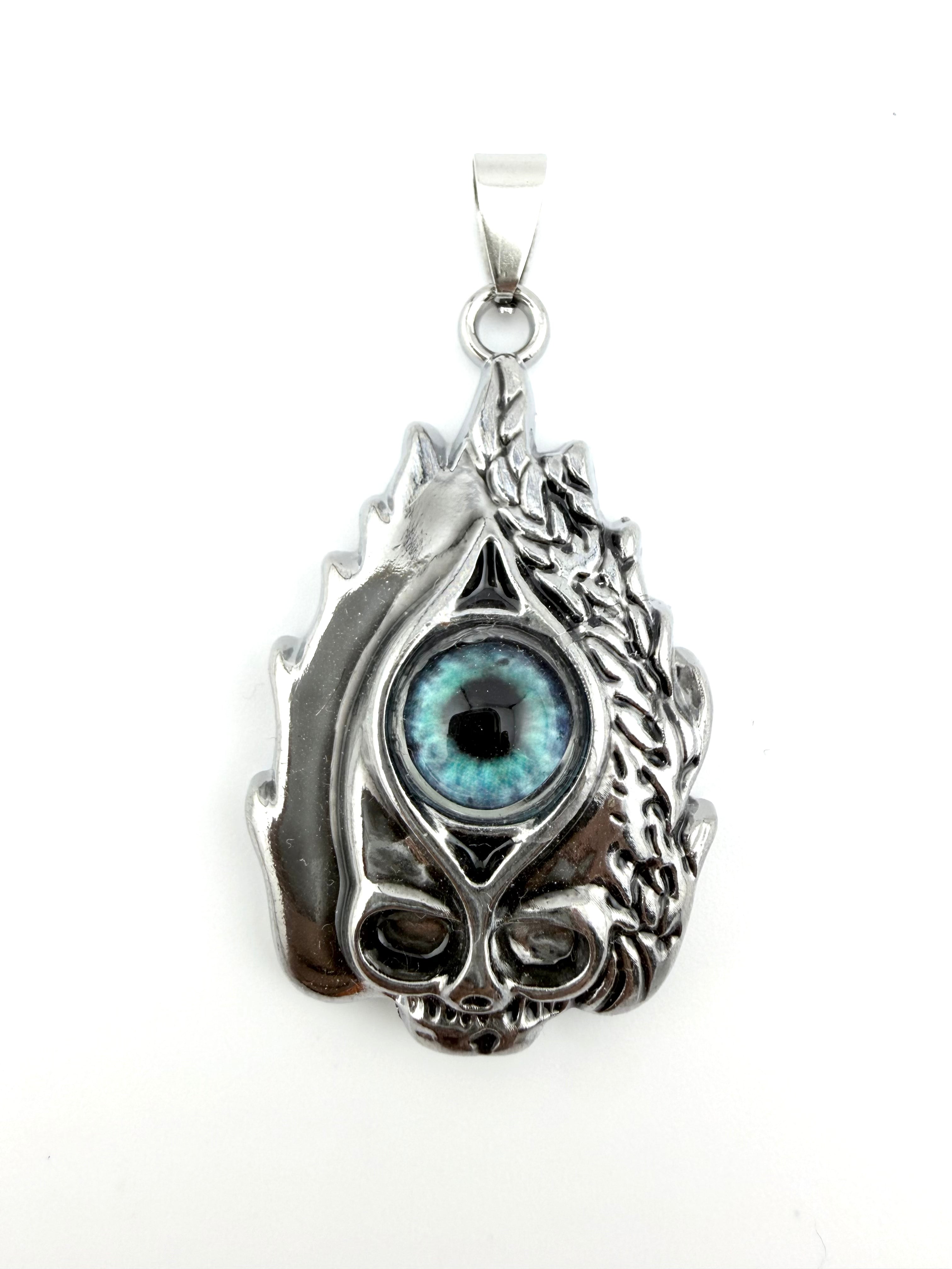 Stainless Steel Flame Skull Demon Pendant