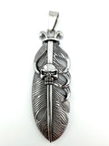Stainless Steel Skull and Raven feather Pendant