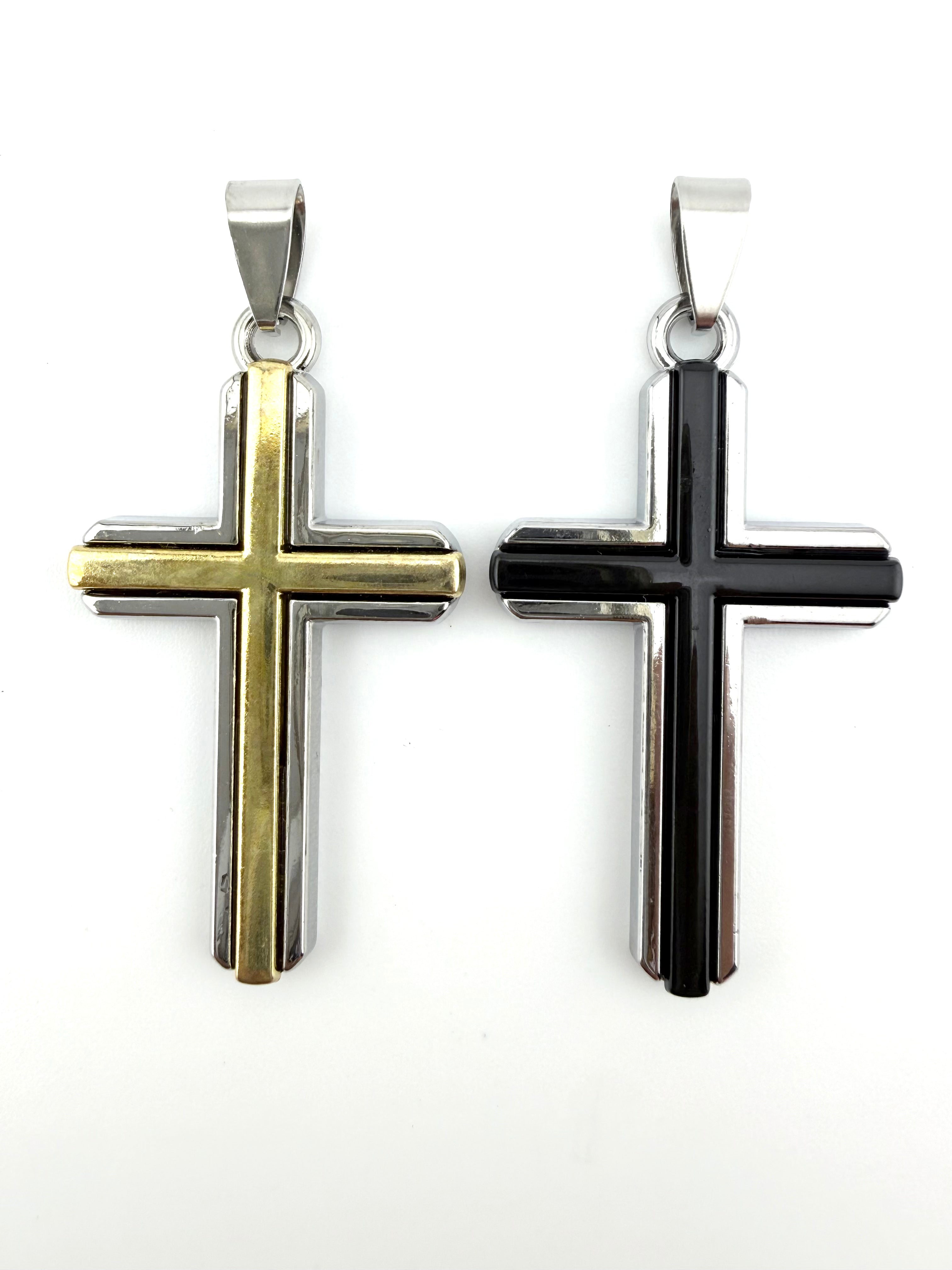 Stainless Steel Beveled Cross Pendant